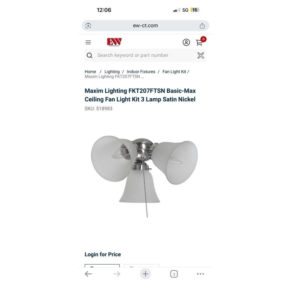Maxim Lighting 12" 3-Light Ceiling Fan Light Kit, Satin Nickel- FKT207FTSN
